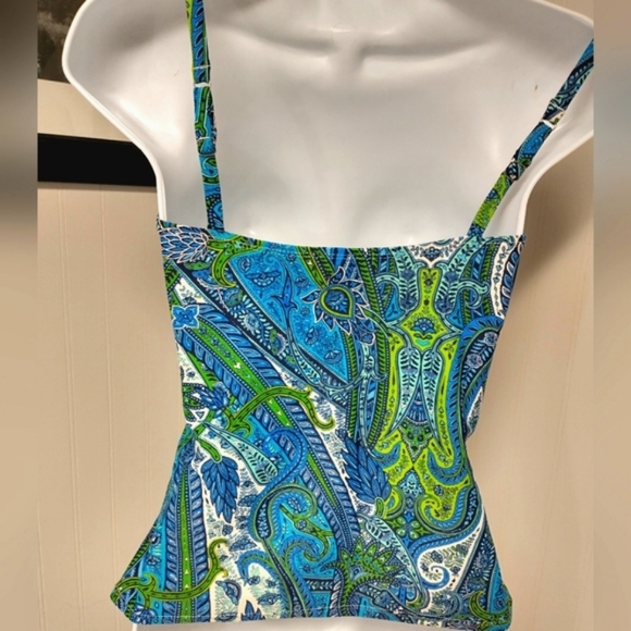 Relax by Tommy Bahama Tankini Swimwear Top Blue Paisley Print Size M - Picture 2 of 5